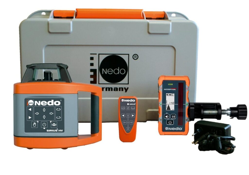 NEDO SIRIUS 1 HV (MAXX) in kit con Treppiede a manovella e Flexilatte – Laser rotante orizzontale e verticale