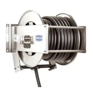 Avvolgitubo – Automatico – Aperto – 1″ AG / 1″ IG – Acciaio inox – Supporto a parete orientabile